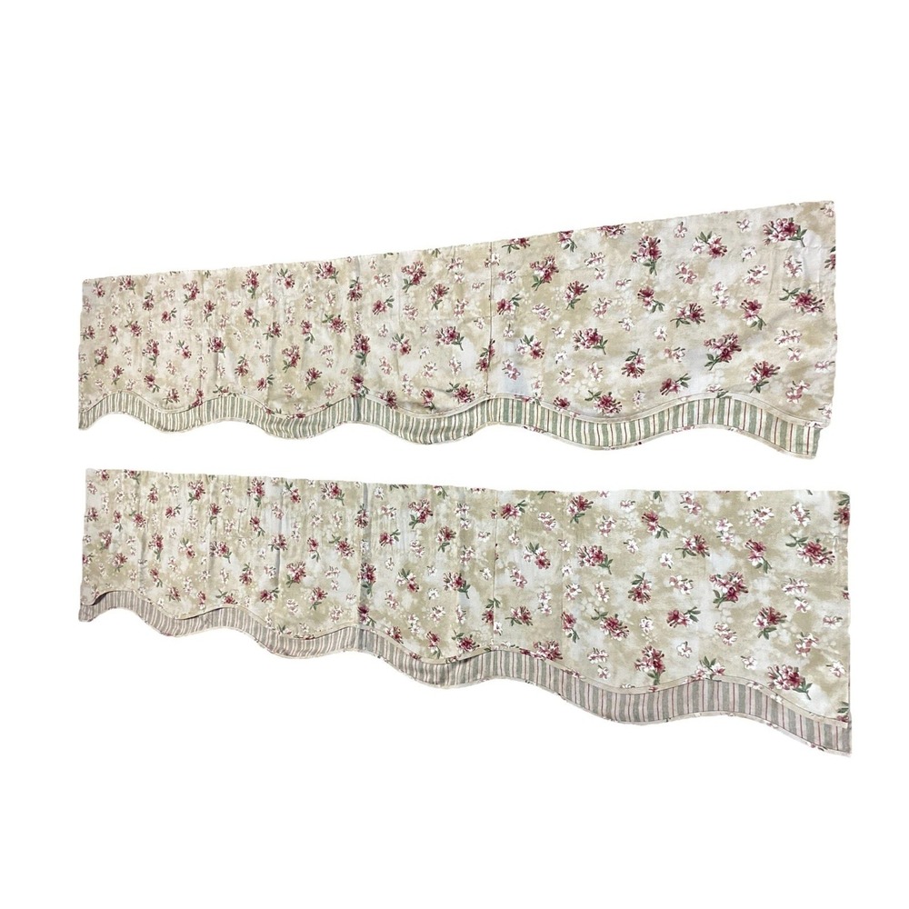Waverly (2) Valances Fairfield  Fontanelle Gold Floral Stripe Scallop 74 x 16"
